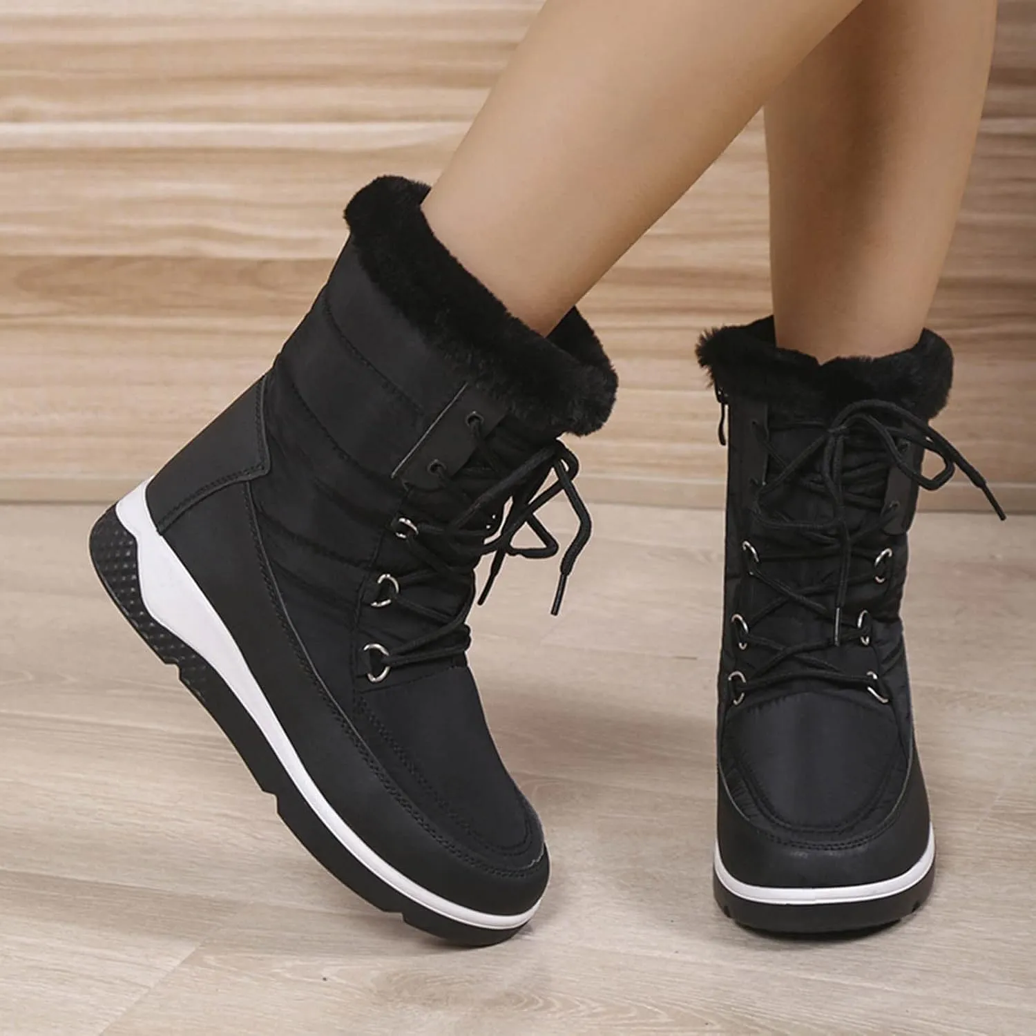 Women's Waterproof Snow Boots Lightweight Snow Boots Women Fur Lined Mid Calf Winter Boots Women Slip on Outdoor Boots for Women Rubber Botas Para El FrO De Dama