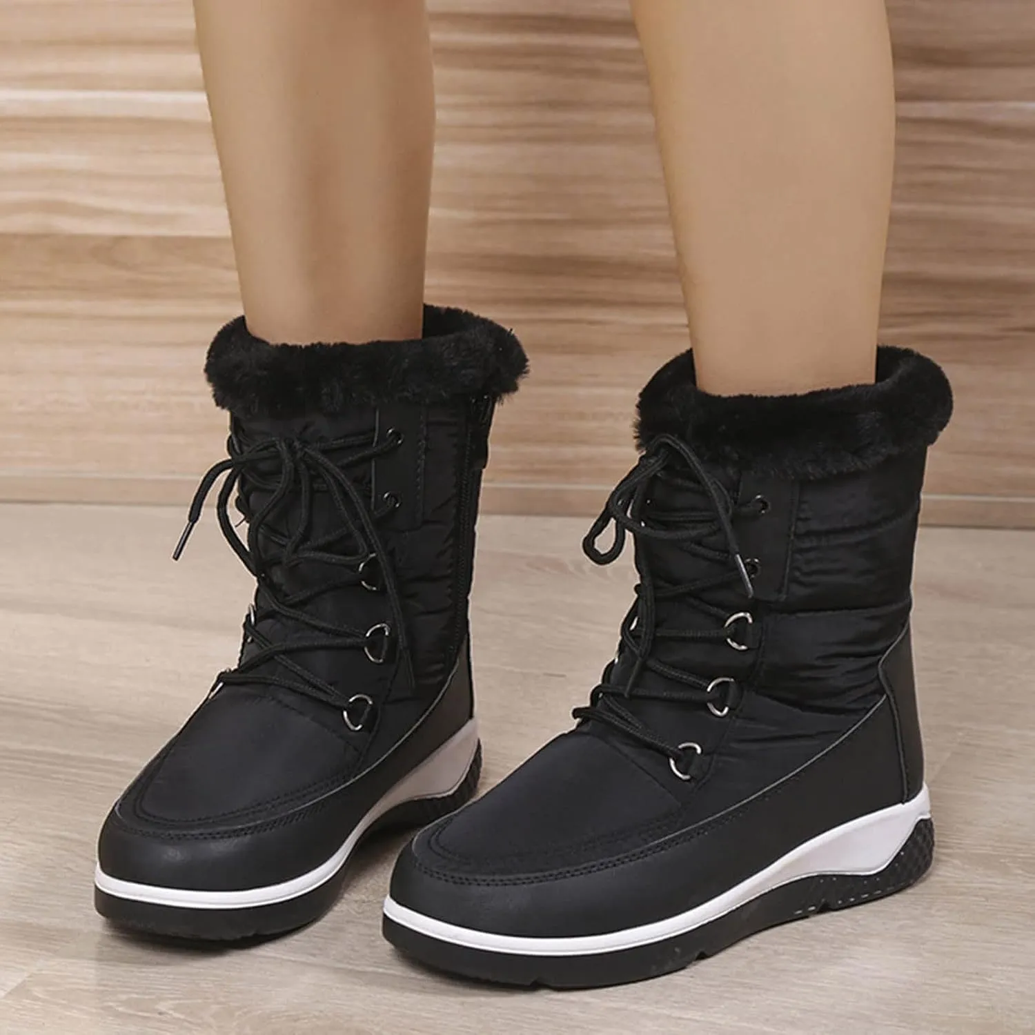 Women's Waterproof Snow Boots Lightweight Snow Boots Women Fur Lined Mid Calf Winter Boots Women Slip on Outdoor Boots for Women Rubber Botas Para El FrO De Dama