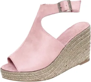 Women's Wedge Espadrille Sandals Peep Open Toe Ankle Strap Platform Dressy Casual Sandals Fashion Comfortable High Heeled Wedges Concise Summer Dress Shoes with Adjustable Buckle