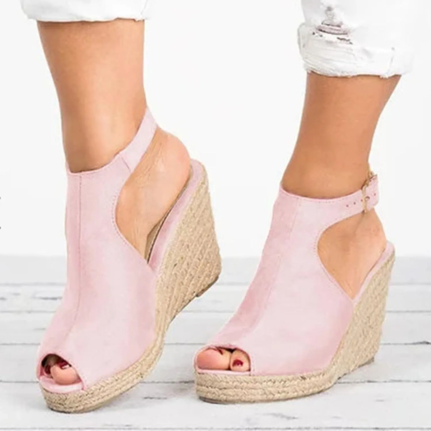 Women's Wedge Espadrille Sandals Peep Open Toe Ankle Strap Platform Dressy Casual Sandals Fashion Comfortable High Heeled Wedges Concise Summer Dress Shoes with Adjustable Buckle