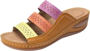 Women's Wedge Sandals Open Toe Hollow Out Slip On Slides Shoes Casual Outdoor Slides Womens Flat Shoes Women