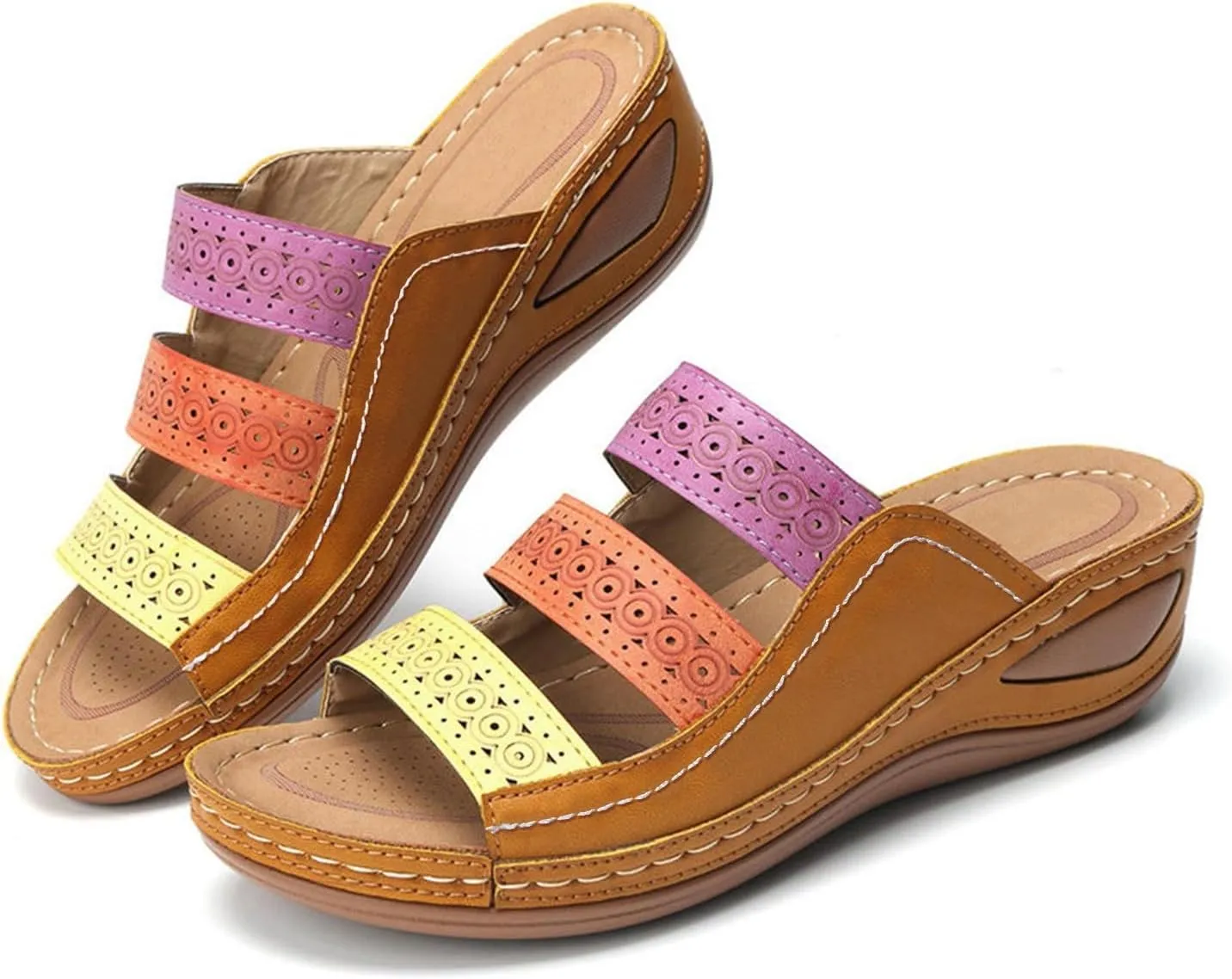 Women's Wedge Sandals Open Toe Hollow Out Slip On Slides Shoes Casual Outdoor Slides Womens Flat Shoes Women