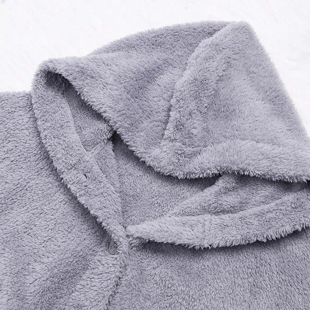 Womens Winter Fuzzy Fleece Jacket Hem Plus Size Hoodie Top Sweater Blouse Hooded Coats Fur Coats for