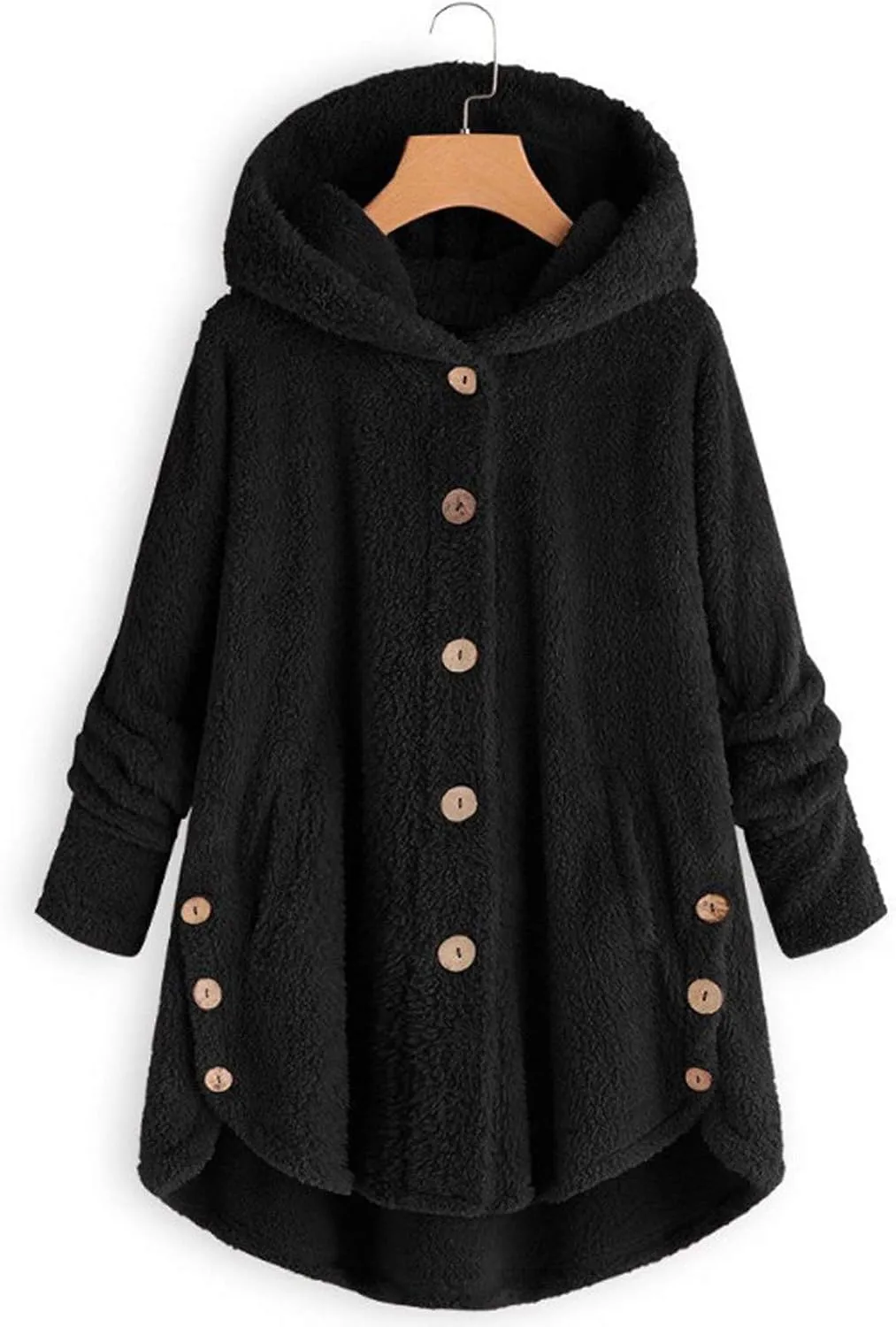 Womens Winter Fuzzy Fleece Jacket Hem Plus Size Hoodie Top Sweater Blouse Hooded Coats Fur Coats for
