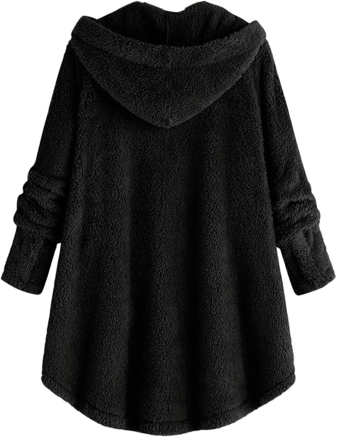 Womens Winter Fuzzy Fleece Jacket Hem Plus Size Hoodie Top Sweater Blouse Hooded Coats Fur Coats for