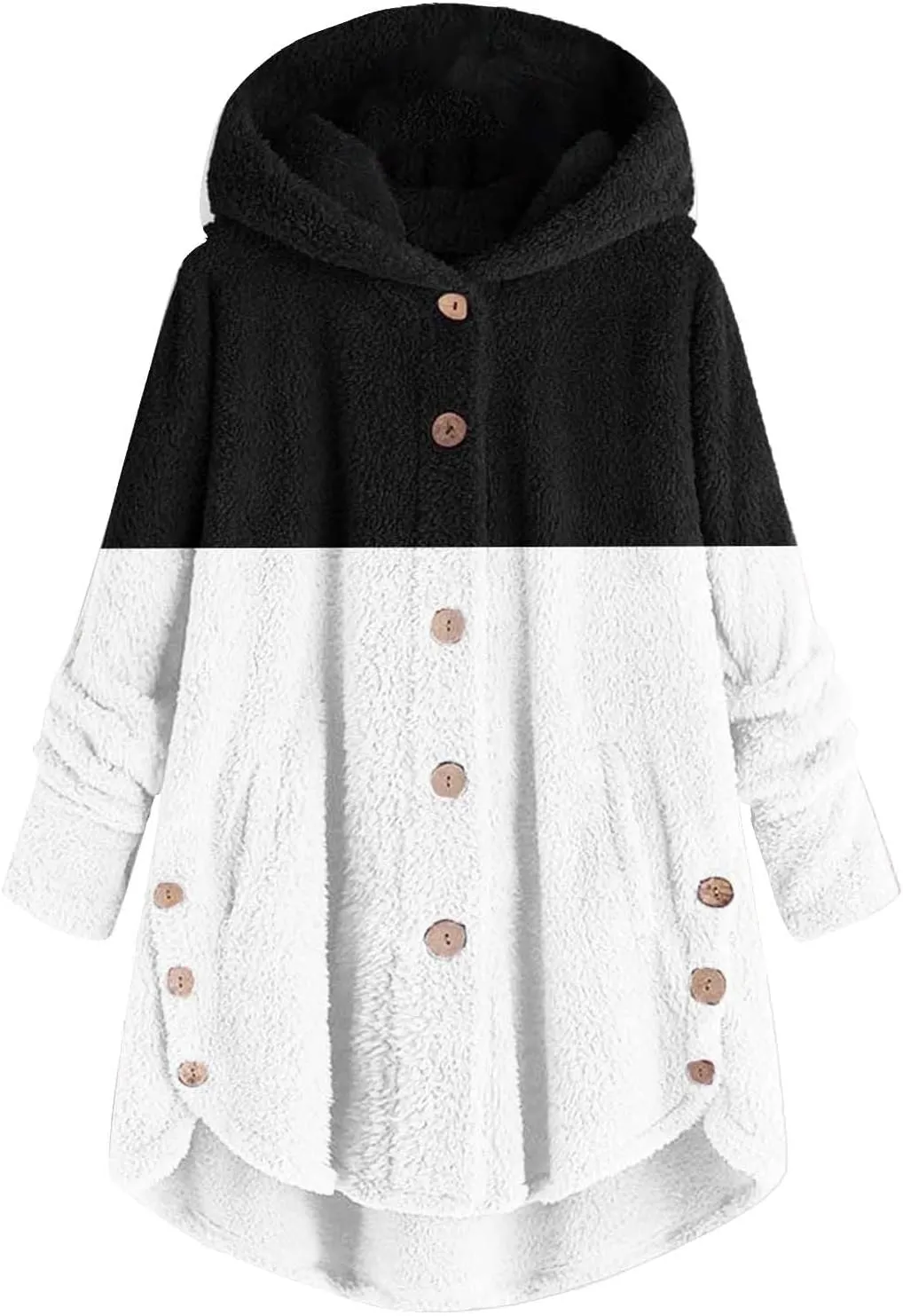 Womens Winter Fuzzy Fleece Jacket Hem Plus Size Hoodie Top Sweater Blouse Hooded Coats Fur Coats for