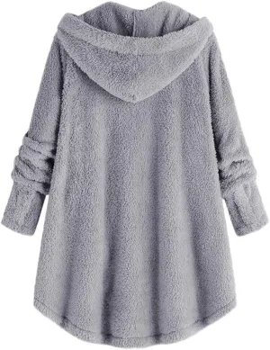 Womens Winter Fuzzy Fleece Jacket Hem Plus Size Hoodie Top Sweater Blouse Hooded Coats Fur Coats for