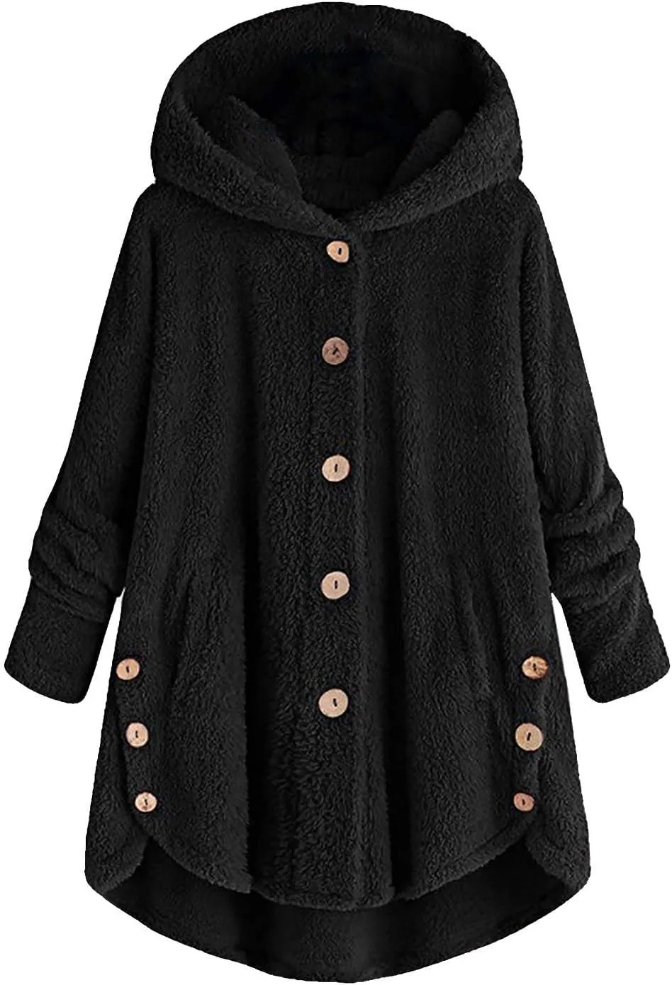 Womens Winter Fuzzy Fleece Jacket Hem Plus Size Hoodie Top Sweater Blouse Hooded Coats Fur Coats for