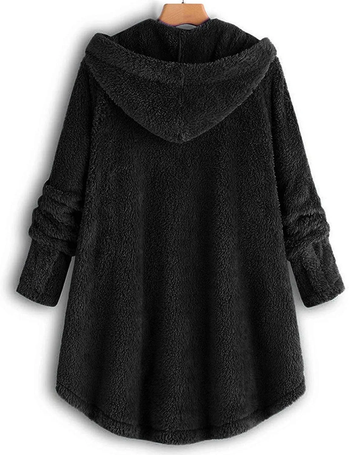Womens Winter Fuzzy Fleece Jacket Hem Plus Size Hoodie Top Sweater Blouse Hooded Coats Fur Coats for