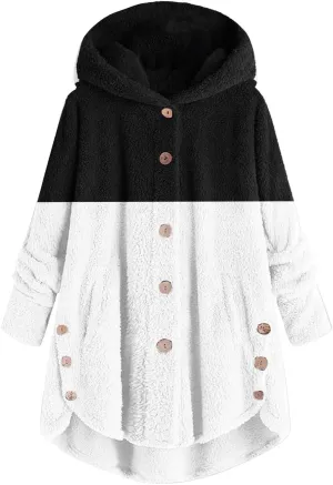 Womens Winter Fuzzy Fleece Jacket Hem Plus Size Hoodie Top Sweater Blouse Hooded Coats Fur Coats for
