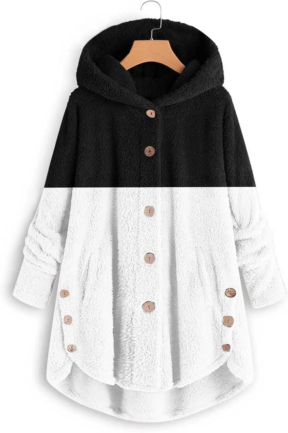 Womens Winter Fuzzy Fleece Jacket Hem Plus Size Hoodie Top Sweater Blouse Hooded Coats Fur Coats for
