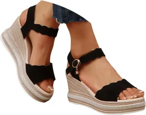 Women's Woven Bohemian Wedge Heel Sandals 2025 Summer Open Toe Rhinestones Ankle Strap Platform Sandals Comfortable Beach Vacation Travel Walking Party Dress Sandal