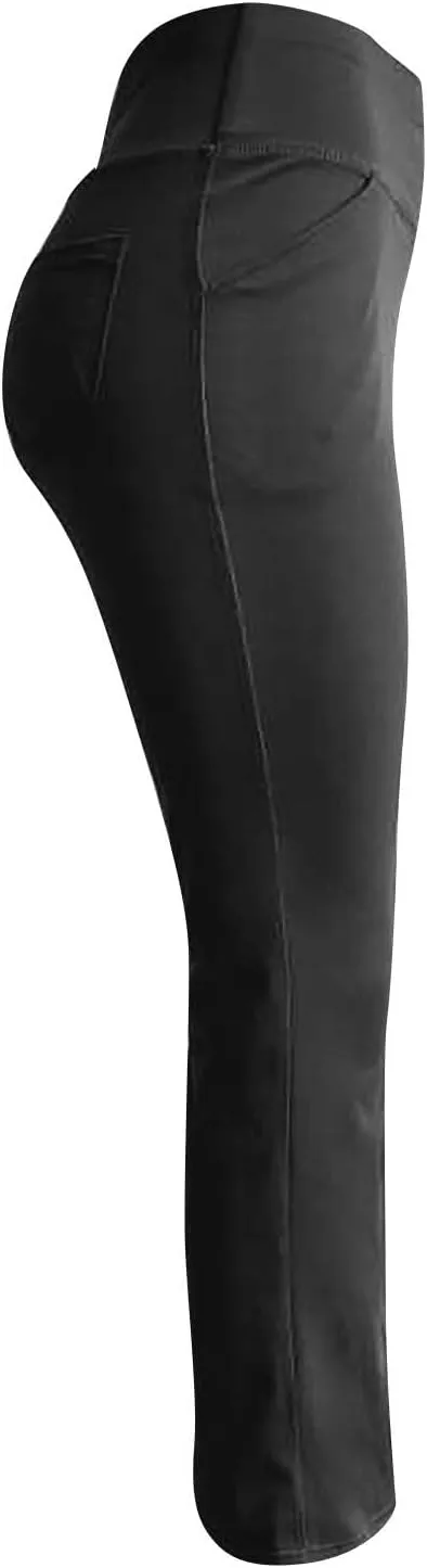 Womens Yoga Pants High Waisted Wide Leg Flare Leggings Butt Lifting Bell Bottom Athletic Workout Pants with Pockets