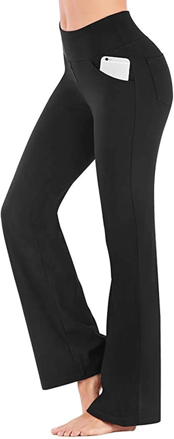 Womens Yoga Pants High Waisted Wide Leg Flare Leggings Butt Lifting Bell Bottom Athletic Workout Pants with Pockets