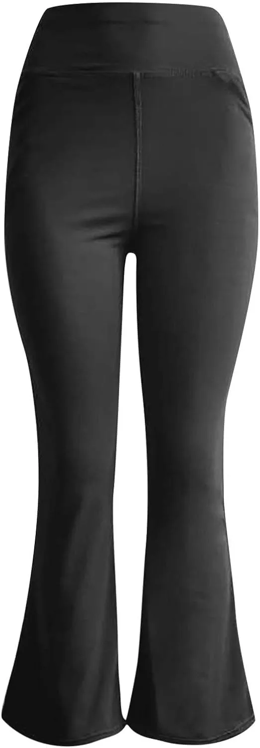 Womens Yoga Pants High Waisted Wide Leg Flare Leggings Butt Lifting Bell Bottom Athletic Workout Pants with Pockets