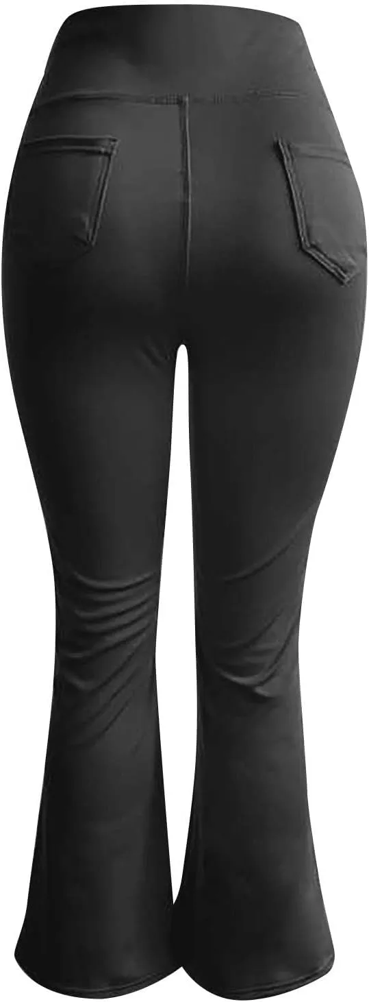 Womens Yoga Pants High Waisted Wide Leg Flare Leggings Butt Lifting Bell Bottom Athletic Workout Pants with Pockets