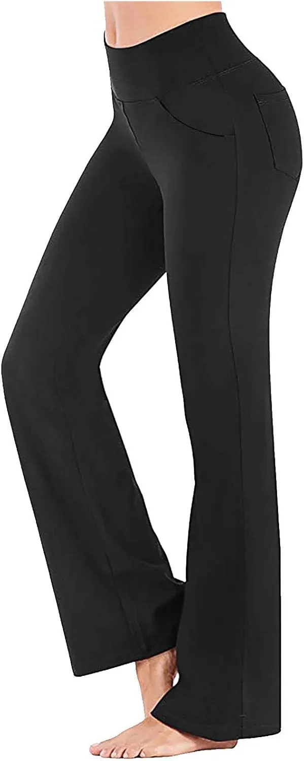 Womens Yoga Pants High Waisted Wide Leg Flare Leggings Butt Lifting Bell Bottom Athletic Workout Pants with Pockets