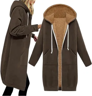 Women's Zip Up Hoodies Oversized Sherpa Lined Long Sweatshirts Casual Long Sleeve 2024 Fall Hoodie Jacket Coat