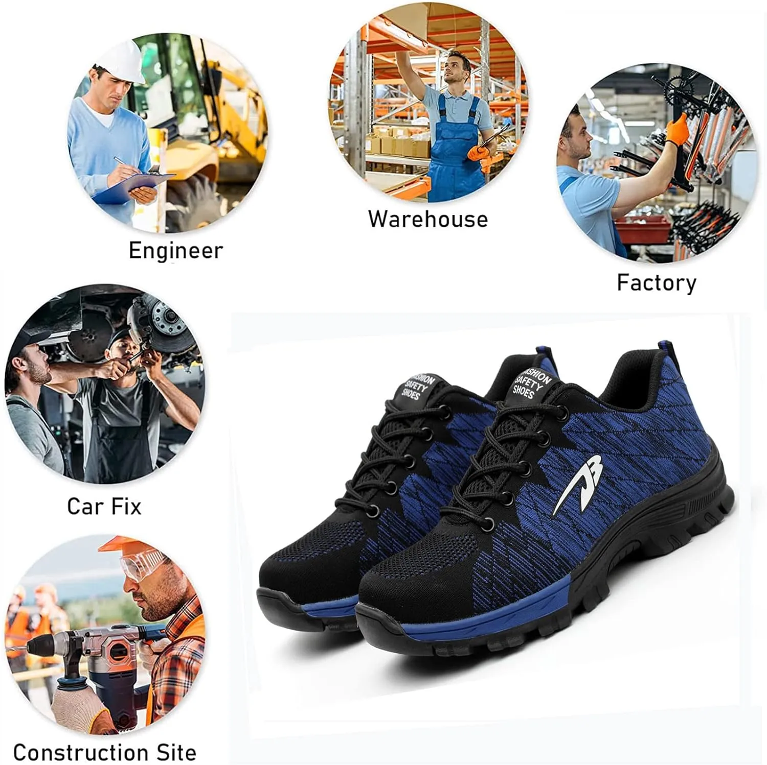 Work Safety Shoes for Men Womens,Lightweight Safety Shoes Slip Resistant Work Sneaker Breathable Puncture Proof Shoes