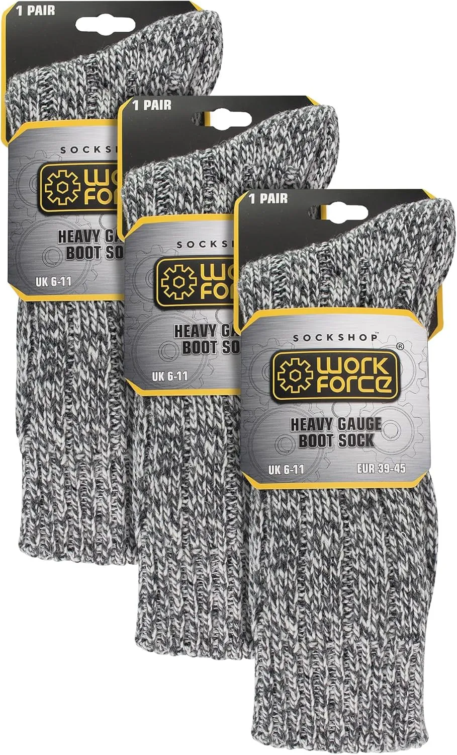 Workforce - 3 Pack Mens Thick Wool Knitted Heavy Duty Hiking Work Boot Socks