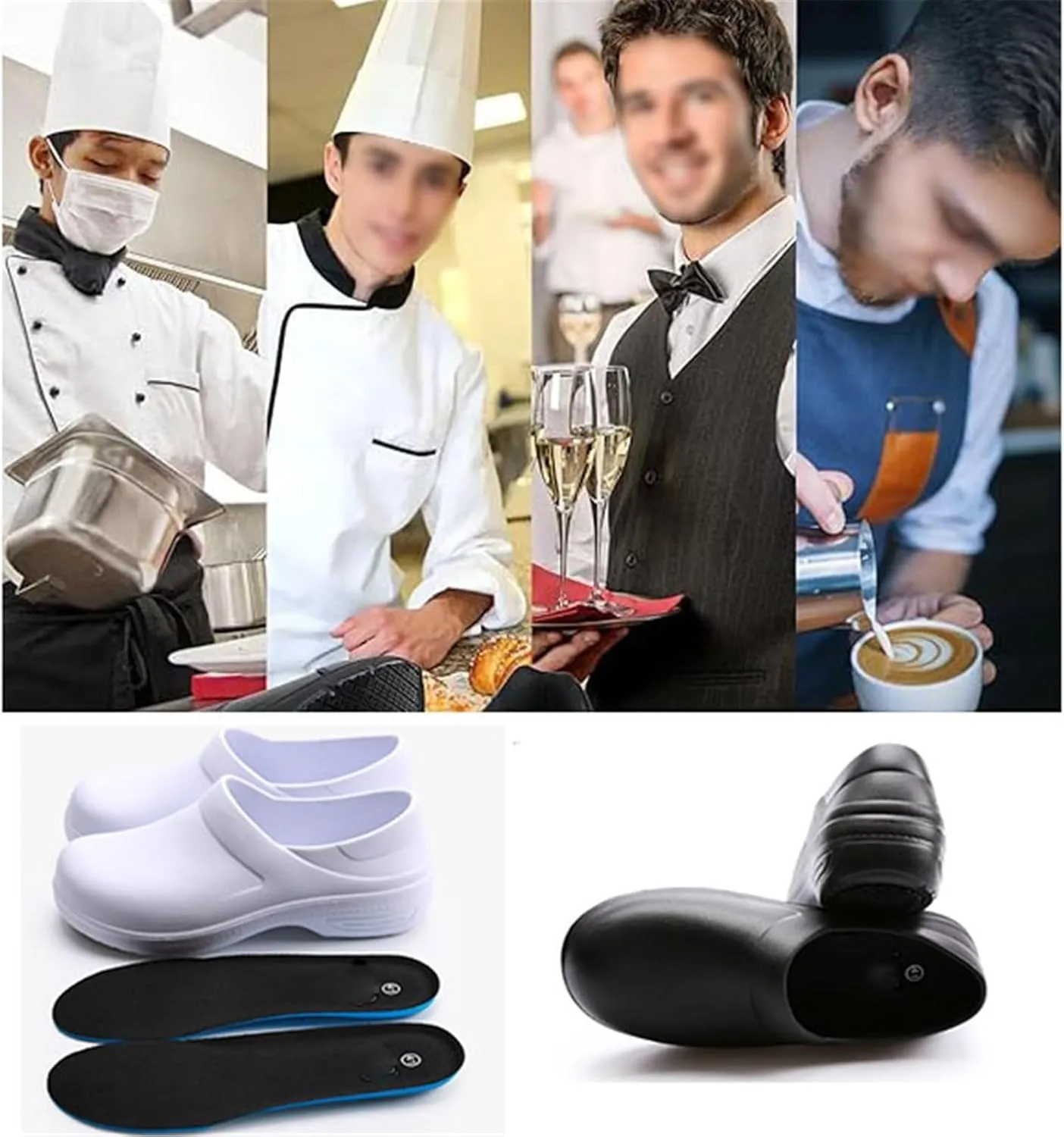 Wygwlg Men's EVA Waterproof Anti-Slip Oil Resistant Restaurant Kitchen Chef Shoe, with Cushioned Arch Support Garden Hospital Kitchen Work Shoe, for Chef, Restaurant, Garden