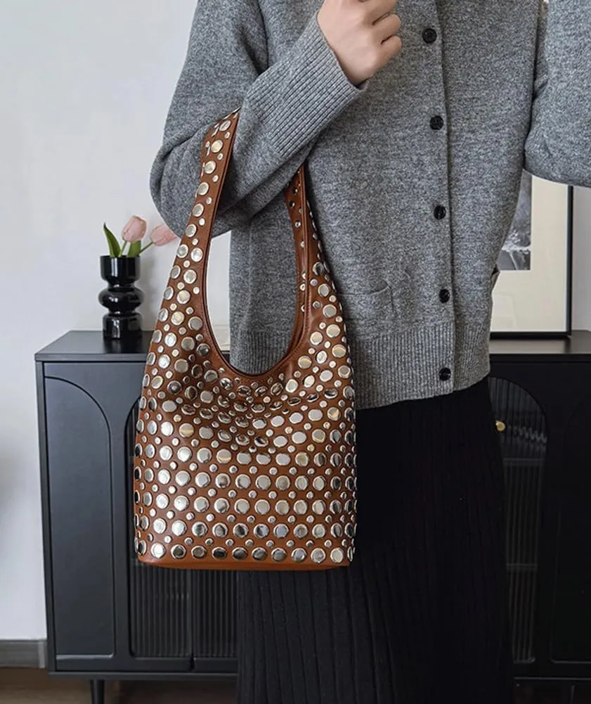 Y2k 90s Crescent Hobo Bags Women Trendy Studded PU Leather Shoulder Crossbody Purse Punk Underarm Satchels Tote Handbag