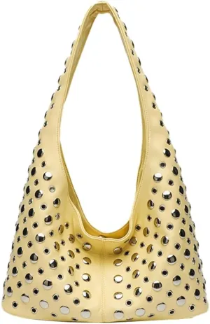 Y2k 90s Studded Hobo Bags Women PU Leather Crescent Crossbody Purse Trendy Shoulder Satchels Punk Underarm Tote Handbag