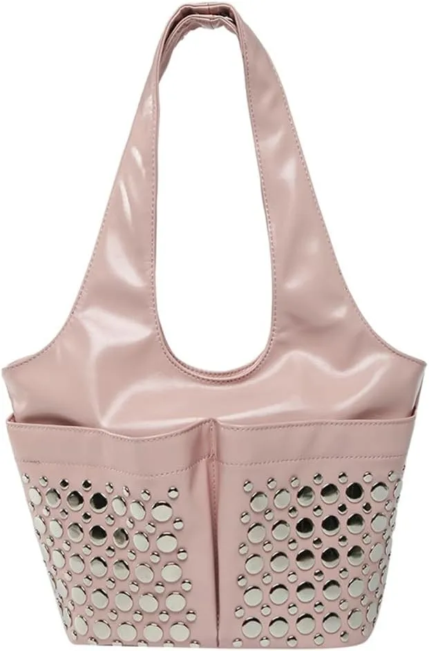 Y2k 90s Studded Hobo Bags Women PU Leather Punk Crescent Crossbody Purse Satchels Trendy Underarm Shoulder Tote Handbag