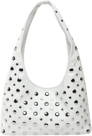 Y2k 90s Studded Hobo Bags Women Trendy Punk PU Leather Underarm Crescent Crossbody Purse Satchels Shoulder Tote Handbag