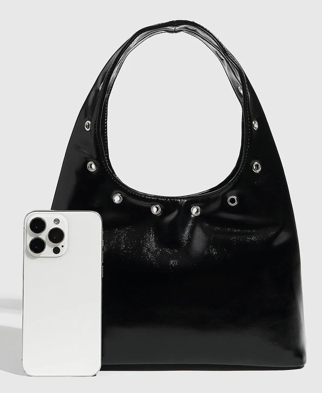 Y2k Crescent Hobo Bags Women 90s Trendy Studded Punk Satchels Shoulder Crossbody Purse PU Leather Underarm Tote Handbag