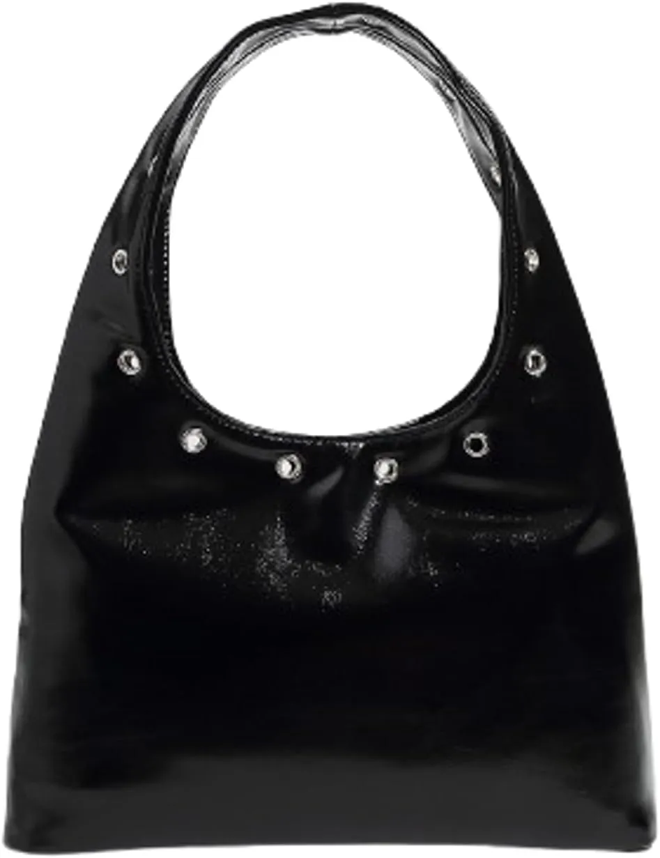 Y2k Crescent Hobo Bags Women 90s Trendy Studded Punk Satchels Shoulder Crossbody Purse PU Leather Underarm Tote Handbag