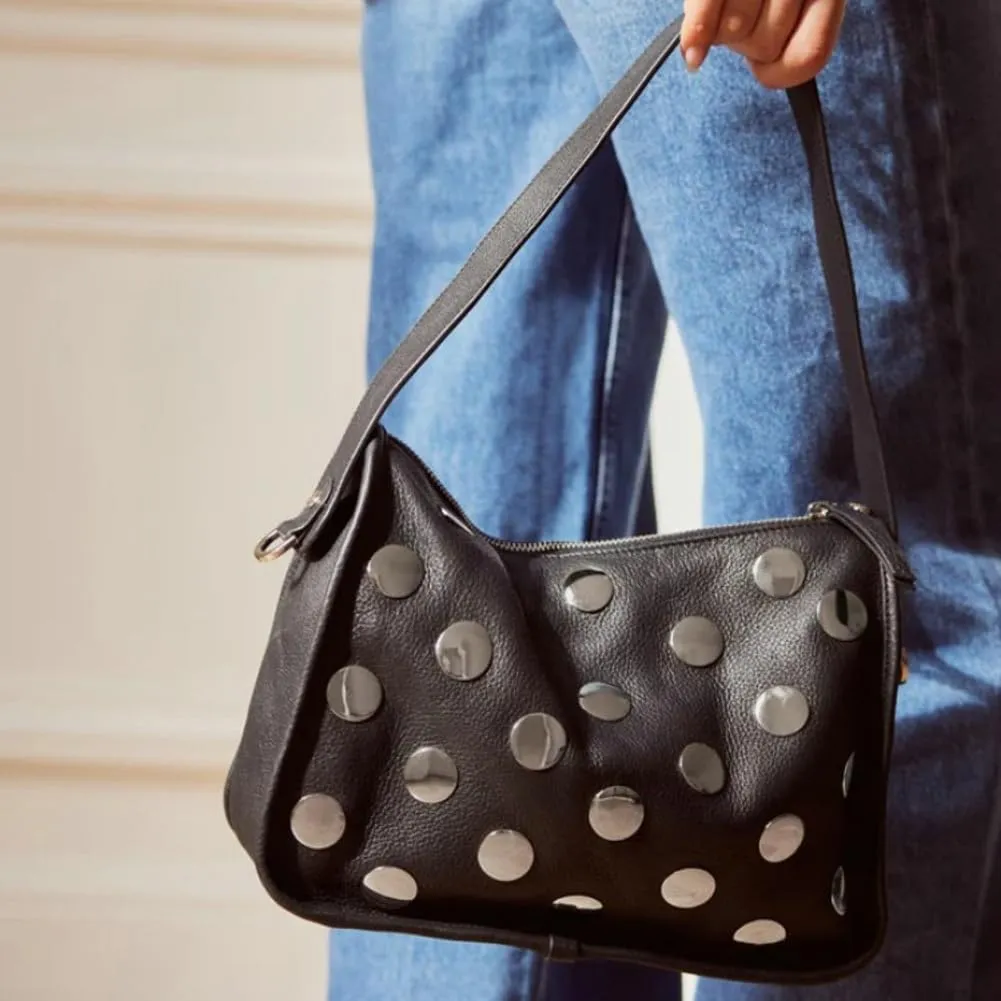 Y2k Studded Crescent Crossbody Purse Women PU Leather Hobo Bags 90s Punk Underarm Shoulder Satchels Trendy Tote Handbag