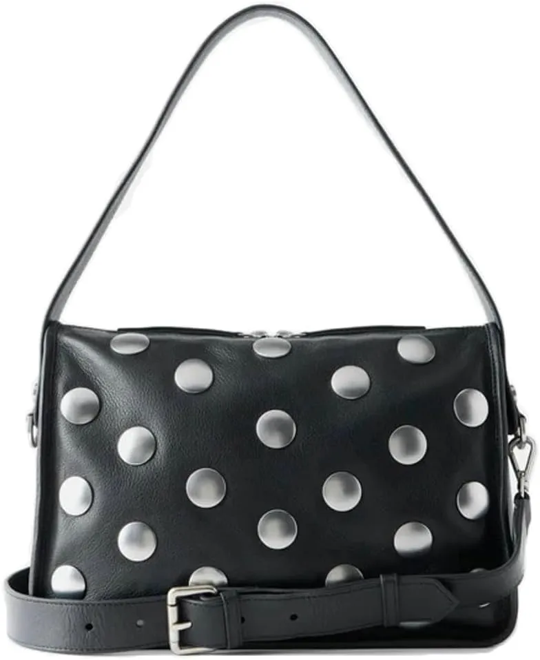 Y2k Studded Crescent Crossbody Purse Women PU Leather Hobo Bags 90s Punk Underarm Shoulder Satchels Trendy Tote Handbag