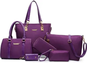 YAQUNICER 6pcs Tote Purses and Handbags Set for Women Top Handle Satchel Shoulder Crossbody Bag Clutch Wallet