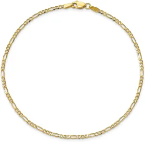 Yellow Gold Flat Figaro Chain Anklet 1.8mm