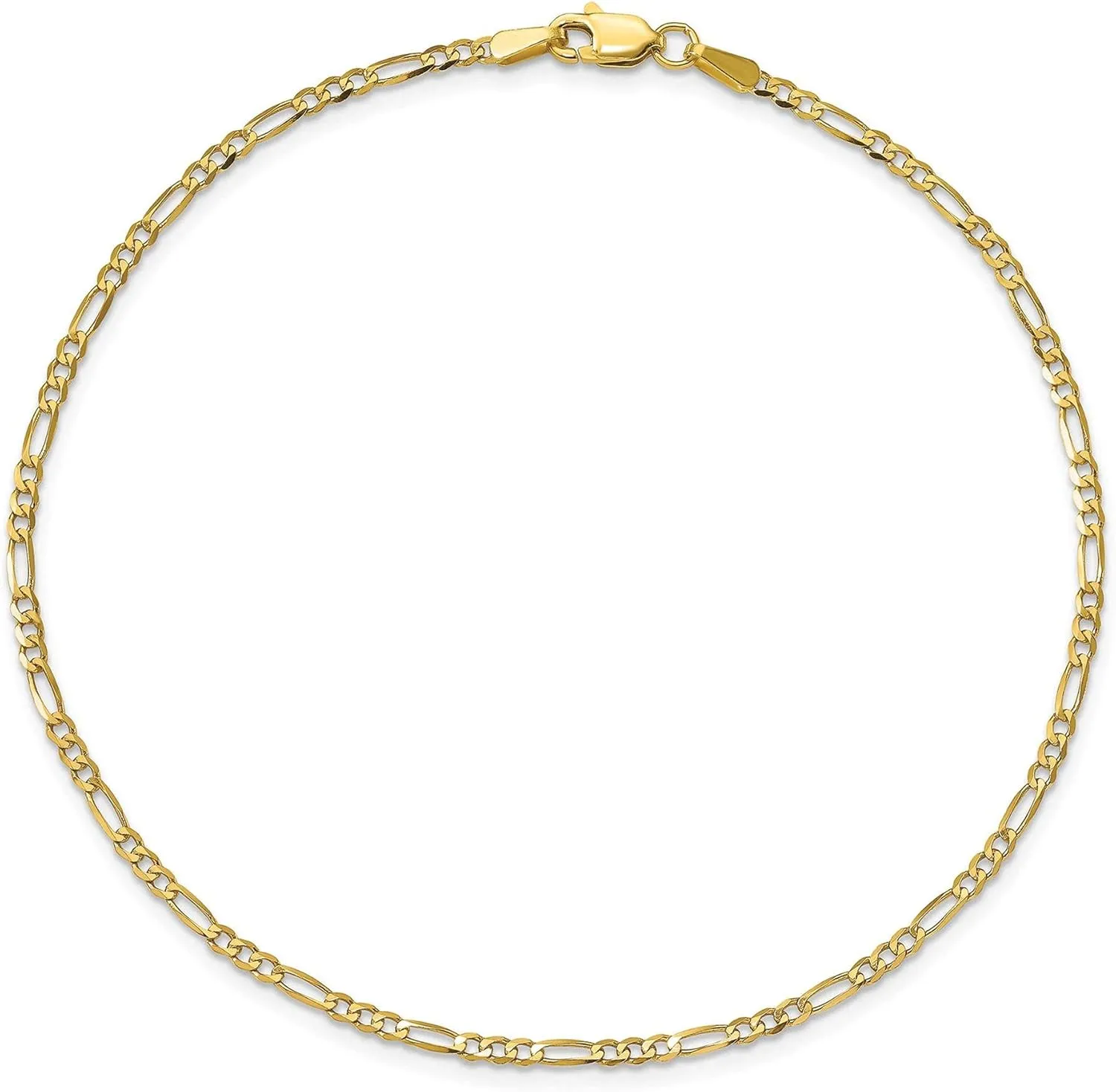 Yellow Gold Flat Figaro Chain Anklet 1.8mm