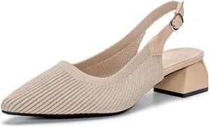 youngshow Pointed Toe Women Pumps, Comfort Slingback Heels with Arch Support, Cute Kitten Heels with Ankle Strap for Womens, Walking Office, Black