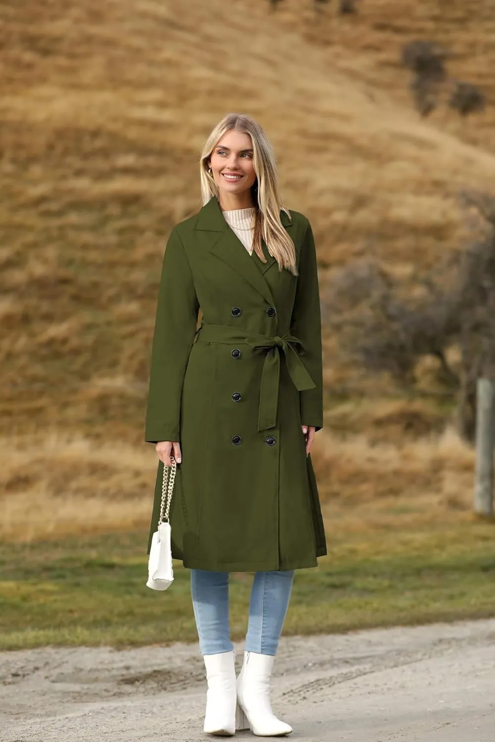Zeagoo Women's Trench Coats Double-Breasted Long Coat with Belt