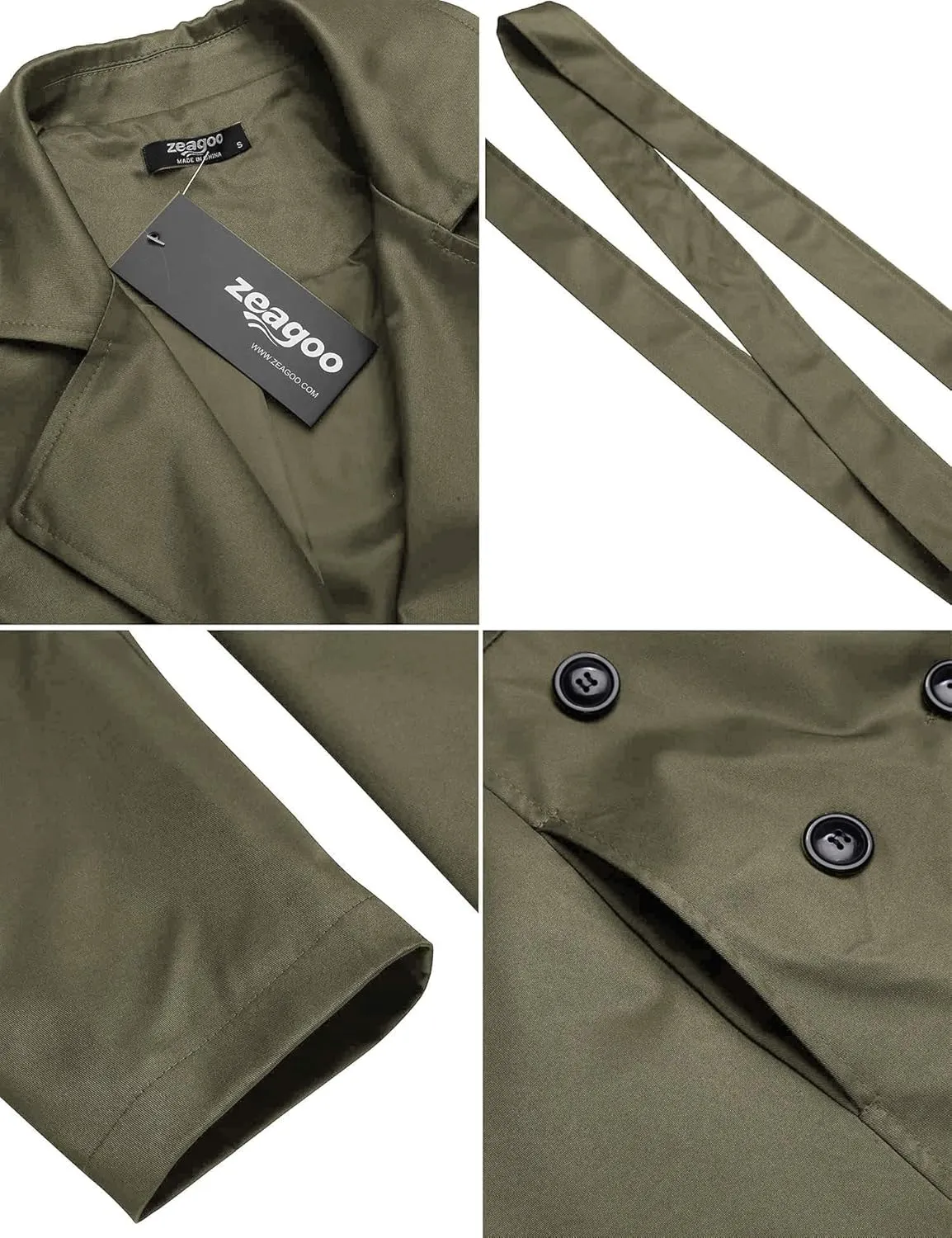Zeagoo Women's Trench Coats Double-Breasted Long Coat with Belt