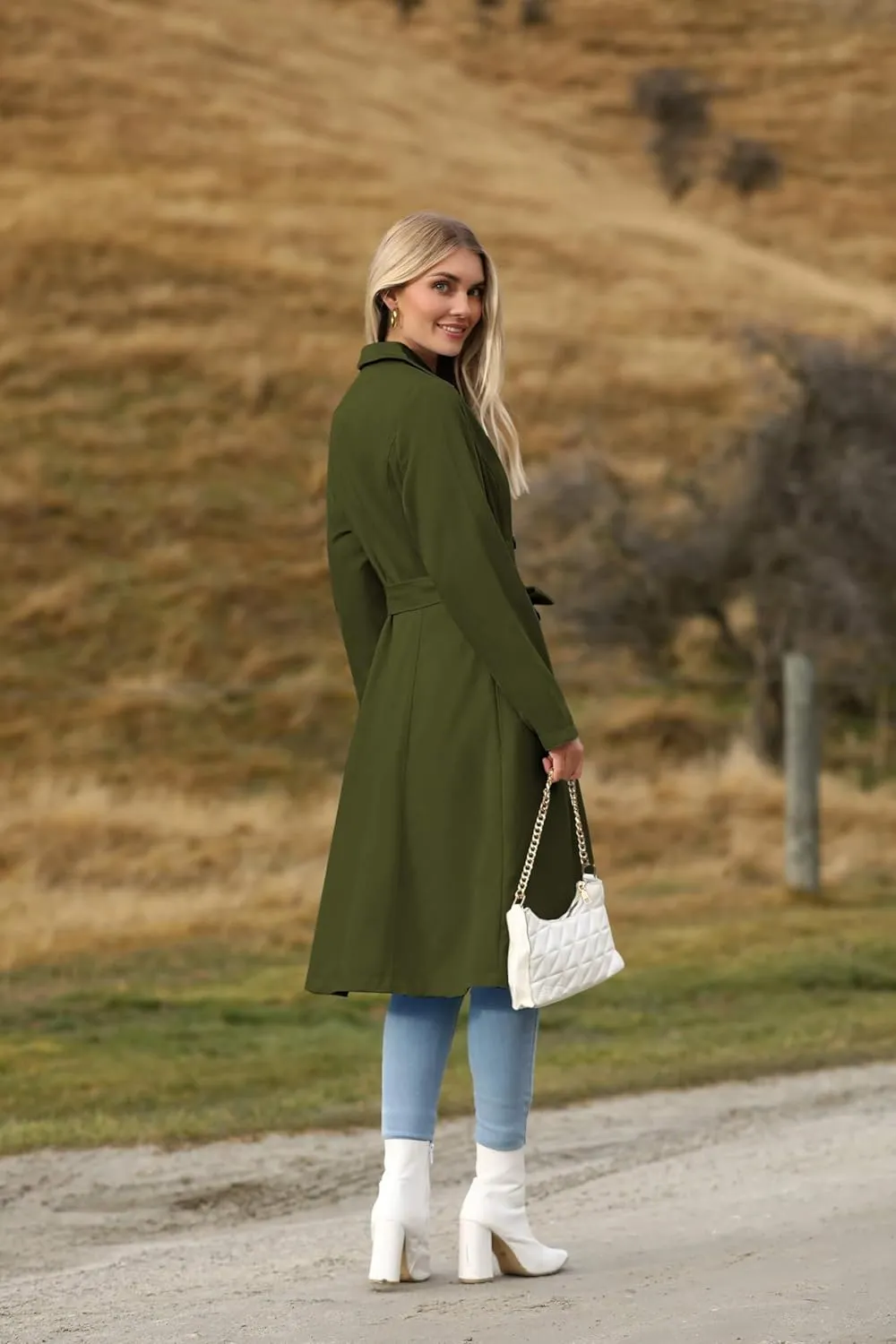 Zeagoo Women's Trench Coats Double-Breasted Long Coat with Belt