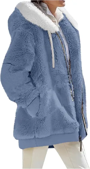 ZEFOTIM Winter Coats for Women 2023 Warm Lightweight Fleece Plush Zipper Hooded Jacket Comfy Wool Coats with Pockets
