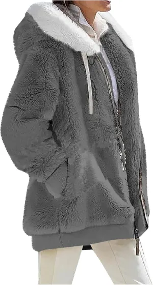 ZEFOTIM Winter Coats for Women 2023 Warm Lightweight Fleece Plush Zipper Hooded Jacket Comfy Wool Coats with Pockets