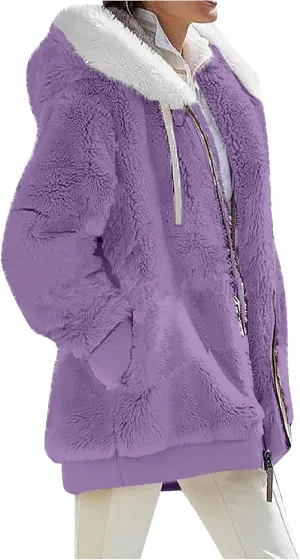 ZEFOTIM Winter Coats for Women 2023 Warm Lightweight Fleece Plush Zipper Hooded Jacket Comfy Wool Coats with Pockets