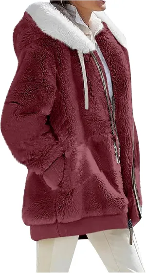 ZEFOTIM Winter Coats for Women 2023 Warm Lightweight Fleece Plush Zipper Hooded Jacket Comfy Wool Coats with Pockets