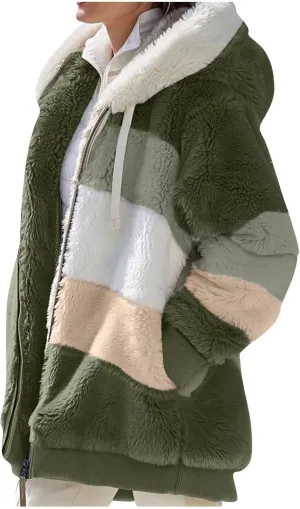 ZEFOTIM Winter Coats for Women 2023 Warm Lightweight Fleece Plush Zipper Hooded Jacket Comfy Wool Coats with Pockets