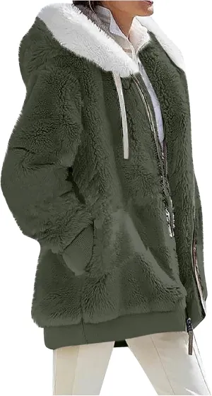 ZEFOTIM Winter Coats for Women 2023 Warm Lightweight Fleece Plush Zipper Hooded Jacket Comfy Wool Coats with Pockets