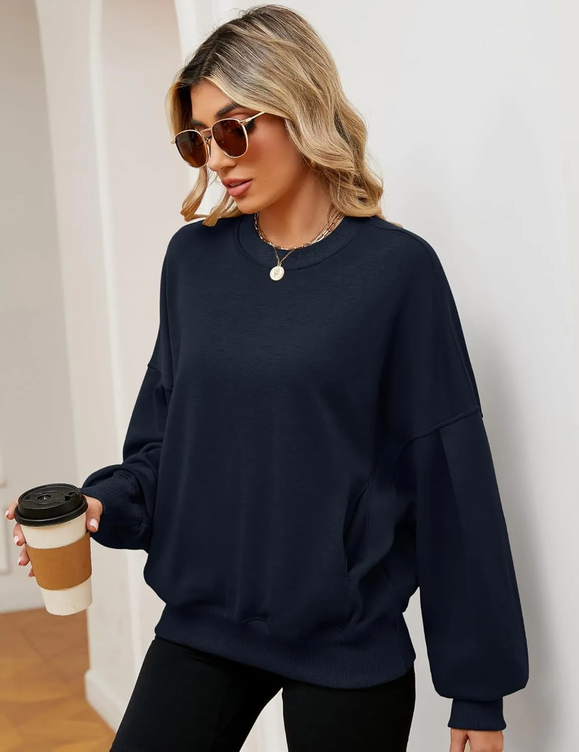 ZHENWEI Sweatshirts for Women Crewneck Pullover Sweaters with Pockets