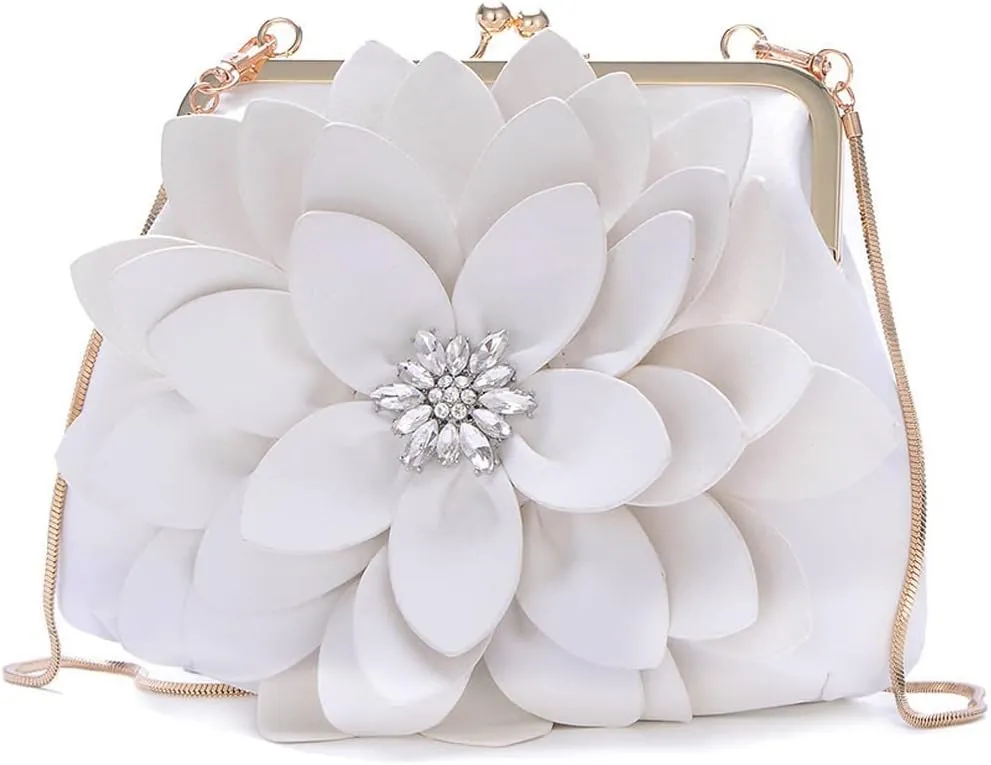 ZiMing Genuine Leather Crossbody Bags for Women 3D Floral Handbags Purses Chain Shoulder Bag Satchel Small Evening Bag Clutch