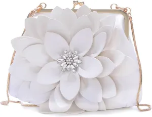 ZiMing Genuine Leather Crossbody Bags for Women 3D Floral Handbags Purses Chain Shoulder Bag Satchel Small Evening Bag Clutch