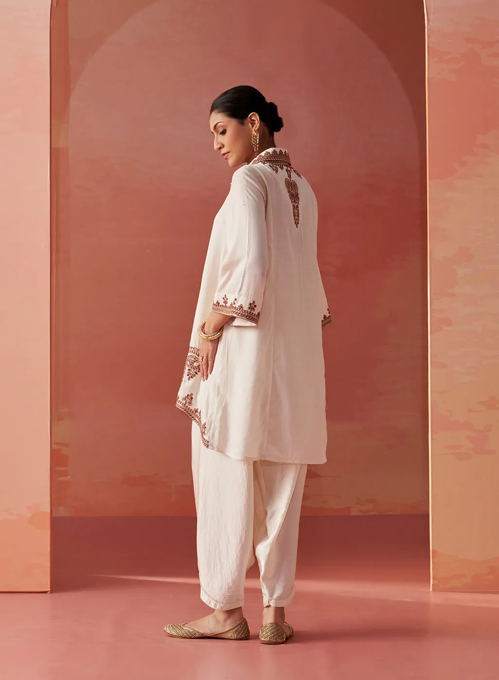 Zoha Ivory Embroidered Rayon Shirt for Women